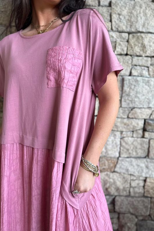 Tasha Damask T Shirt Maxi Dress Indian Pink